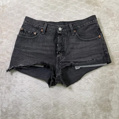Levi's 501 Black Jean Shorts Denim Button-Fly High Rise Tag W27 Fits 30 - Image 1 of 4