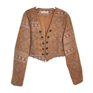FREE PEOPLE Juliette Cropped Jacket WOMENS LARGE Military Tapestry Boho Western - Picture 1 of 16