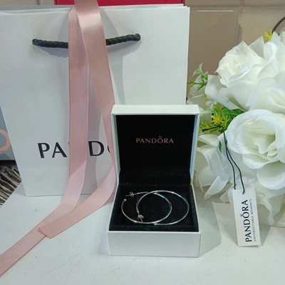 Genuine Pandora  medium Round Hoop Earrings 297691CZ Retired - Image 1 of 4