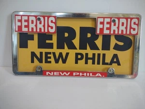 Vtg Ferris License Plate Frame & Booster New Philadelphia, Ohio ~ Chevy Cadillac - Picture 1 of 8