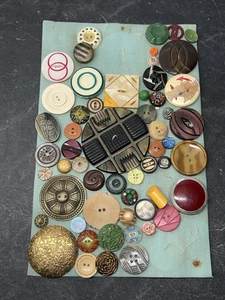Antique Vintage Buttons Sewn to 11 x 8 inch Card   1 of 6 Auctions  MUST SEE  C - Picture 1 of 18