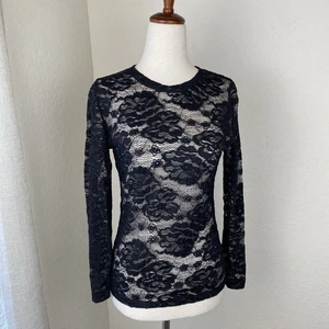 Vtg Vertigo L Black Lace Long Sleeve Tee T Shirt Sheer Whimsigoth Fairy Y2k - Picture 1 of 4