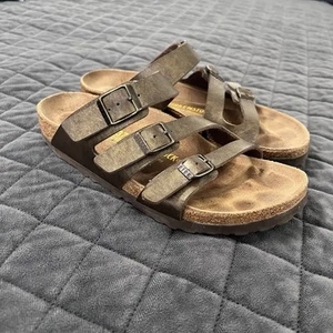 Birkenstock Florida Sandals Women 6 6.5 37 Brown Leather Bronze Soft Footbed - Picture 1 of 10