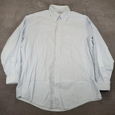 Brooks Brothers 男式浅蓝色条纹 17 34/35 棉纽扣衬衫学院风 — 第 1/4 张图片