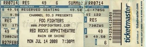 Foo Fighters Red Rocks Amphitheater, Morrison CO Ticket Stub July 14, 2008 c - Picture 1 of 2