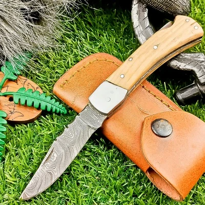 Custom HANDMADE Premium Damascus Pocket Folding Knife BACK LOCK, TN-9369 - Image 1 of 4