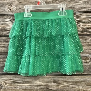 Girls 5T Green Ruffle Skirt Silver Polka dots - Picture 1 of 4