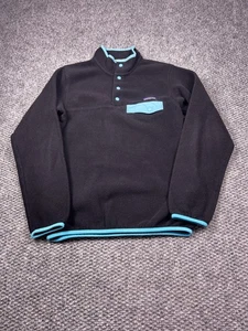 Patagonia Fleece Pullover Mens Small Black Synchilla Snap-T Teal Trim Contrast - Picture 1 of 7
