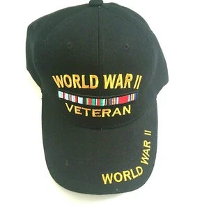WW2 Veteran Hat Cap Adult Snap Back Black  Spelled Out Embroidered - Picture 1 of 5