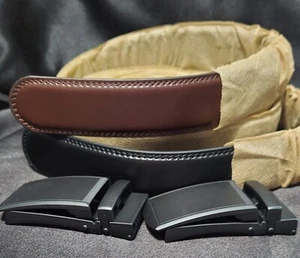 Men's Belt Leather Slide Ratchet Genuine Leather up to 44 inches, 2 Belts - Picture 1 of 2