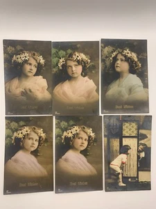 6 Antique Hand Tinted Children German Real Photo Postcards Gerlach, Unused - Picture 1 of 8