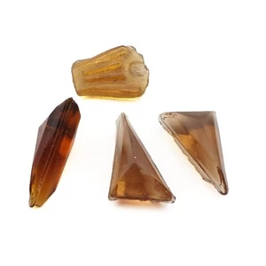 Lot (4) Czech antique topaz glass triangle rhinestones bead unfinished - Picture 1 of 2