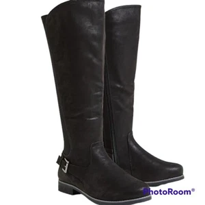 7W Torrid Black Oiled Faux Suede Buckle Ankle Knee High Boot Extra Wide Width di - Picture 1 of 8