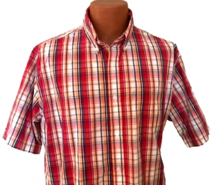 Croft & Barrow Mens Size L Red/Orange/Navy Plaid Short Sleeve Button Down Shirt - Picture 1 of 4