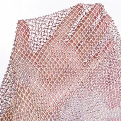 Glitter Fabric Crystal Rhinestone Mesh Net Elastic Cuttable for Clothing Bag - Image 1 of 4