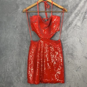 Amanda Uprichard Chrisley Mini Sequin Dress in Ruby Red Backless Haltered XS - Picture 1 of 9