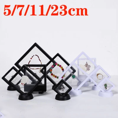 3D Clear Floating Display Frame Shadow Box Stand Pendant Jewelry Case Holder - Image 1 of 4
