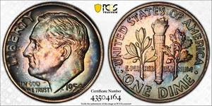 Toned PCGS PR66 1954 Proof Roosevelt Dime 10c Trueview PQ Blue Gold Color PF66 - Picture 1 of 3