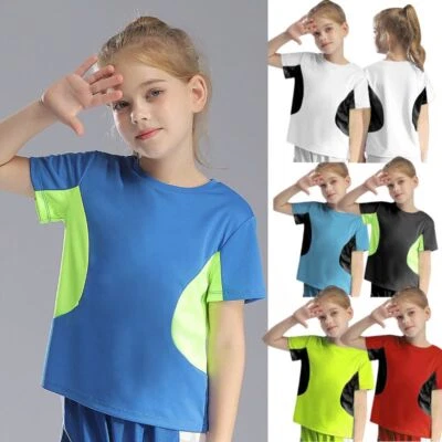 Unisex Kids T-shirt Short Sleeve Tees Quick-Drying Top Gym Shirt Boys Workout - Image 1 of 4