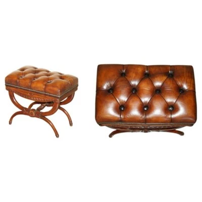 ANTIQUE WILLIAM IV 1830 BROWN LEATHER ROSEWOOD CHESTERFIELD STOOL PIANO BENCH - Image 1 of 4