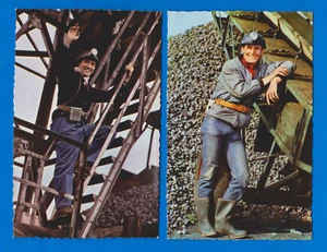 set of 2 postcards, man miner, Mining equipment in old mine 1950s - Picture 1 of 2