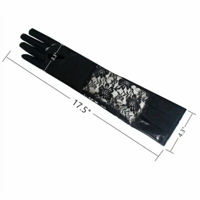 Lady Faux Leather Gloves Lace Floral Mesh Patchwork Wet Look Cosplay Gothic - Image 1 of 4