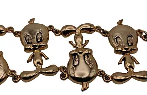 Vintage 1993 Signed Warner Bros. Gold tone Metal Tweety Bird Bracelet - Picture 1 of 5