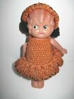 Vintage Cute 6"  CELLULOID Girl Doll with Bobbed Hair , Crocheted Dress