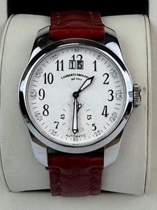 LAMBERTI-OROLOGIAI 9848 Automatic Stainless Steel Watch * Red Leather Croco Band - Picture 1 of 2