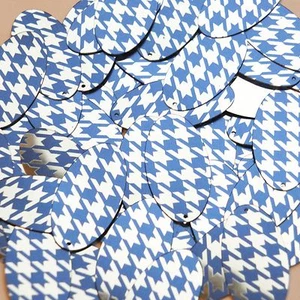 Oval Sequin 1.5" Blue Silver Houndstooth Pattern Metallic - Picture 1 of 2