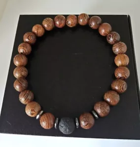 8mm Wooden With Natural Lava Stone Beads Stretchy Men's Bracelet UK Seller - Picture 1 of 2