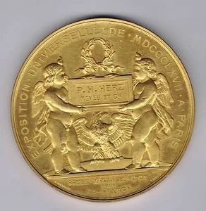 FRANCE. - EXPOSITION UNIVERSELLE de PARIS en 1867 - ø 68 mm en BRONZE DORE - Imagen 1 de 2