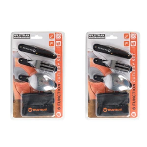 2x 3pc Wildtrak Foldable Camping Knife/Spoon/Fork Cutlery Utensil Set w/ Bag BLK - Picture 1 of 4