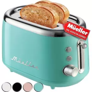 MUELLER Retro Toaster 2 Slice with 7 Browning Levels and 3 Functions - Turquoise - Picture 1 of 3