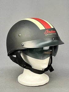 Indian Motorcycle Half Helmet with Retro Racing Stripe, Black SZ Large (334) - Picture 1 of 24