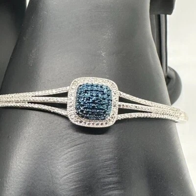 Cushion Cut Blue Diamond Accent Cuff Bracelet - Beautiful - Image 1 of 4