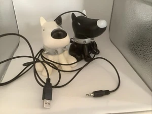 RARE vintage working USB computer speakers BLACK WHITE Dogs Preloved checked - Afbeelding 1 van 7