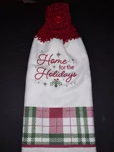 Christmas Crocheted Towel Topper "Home For The Holidays" Plaid Pretty - Picture 1 of 3