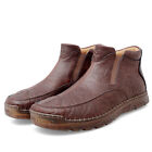 Real Leather Moccasin Loafers Shoes Mens Round Toe Non-Slip High Top Short Boots