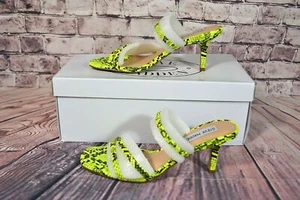 NIB STEVE MADDEN LOFT GREEN SNAKE OPEN TOE HEELS DRESS SANDALS SHOES SZ 8-8.5 - Picture 1 of 6