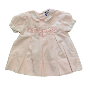Vtg Pink Carriage Boutiques Dress Sailor Embroidered Pleats Collar Baby Girl 3 M