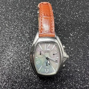 Citizen Eco-Drive Men's Chronograph Date Watch Silver Brown Leather 32x36mm - Picture 1 of 23