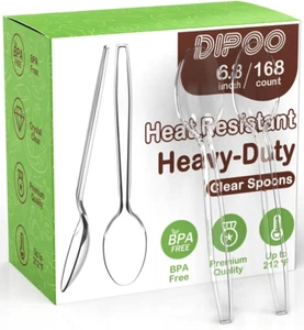 168Pc 6.8'' Clear Plastic Spoons Heavy Duty Heat Resistant & BPA Solid Durable - Picture 1 of 6