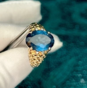 ROSS SIMONS Sign GILDED STERLING SILVER 925 BLUE SPINEL RING Sz: 9.5 Lab Created - Picture 1 of 10