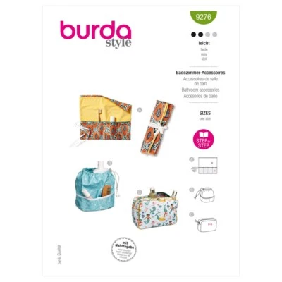 BURDA 9276 BATHROOM ACCESSORIES Sewing Pattern Skill: EASY Washbags Brush Holder - Image 1 of 4