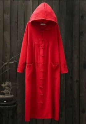 Womens Full Length Hoodie Linen Cotton Cardigan New Trench Coat Outwear Chinese - Image 1 of 4