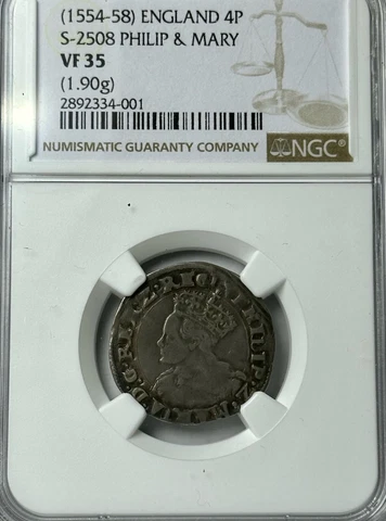 UK (1554-1558) Philip & Mary 4 Pence (Groat) NGC VF35 Britain Tudor Era S-2508 Cover