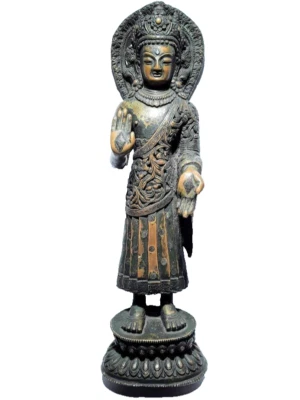 Nepal 16-18th C Copper silver Dipankara Buddha - Image 1 of 4