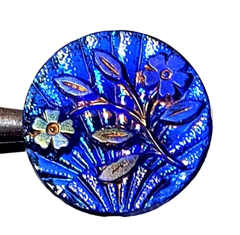 Antique Cobalt Glass Button with Luster 9/16" Cover