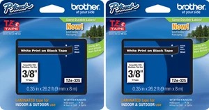 New Genuine Brother P-Touch TZe-325 2PK White on Black Tape Bag - Picture 1 of 3